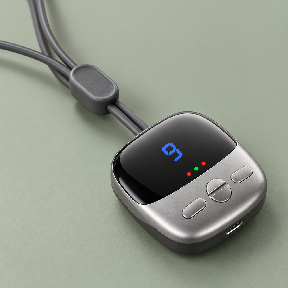 Close-up of the actual Graphite LCD massager controller and cable adjuster